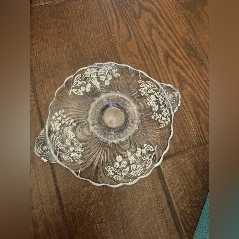 Cambridge 2- blue Handle Round Bowl With Silver Overlay And Round Pedestal